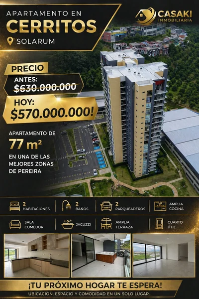 Apartamento en venta en Cerritos  Solarum ✨ 77 m² | 2 Hab | Jacuzzi | Terraza | 2 Parqueaderos