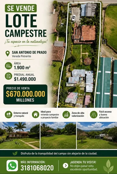 ¡Se vende hermoso lote en san antonio de prado!